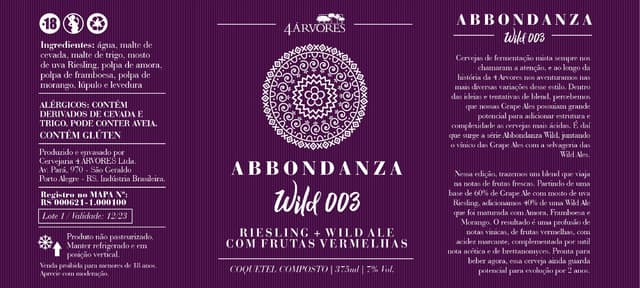 Abbondanza Wild 003 - Riesling + Wild Frutas Vermelhas