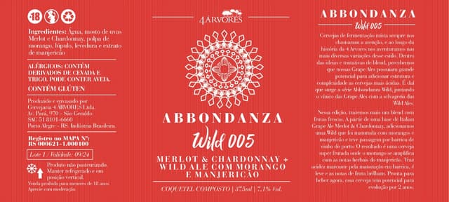 Abbondanza Wild 005 - Merlot + Chardonnay + Wild BA Com Morango E Manjericão